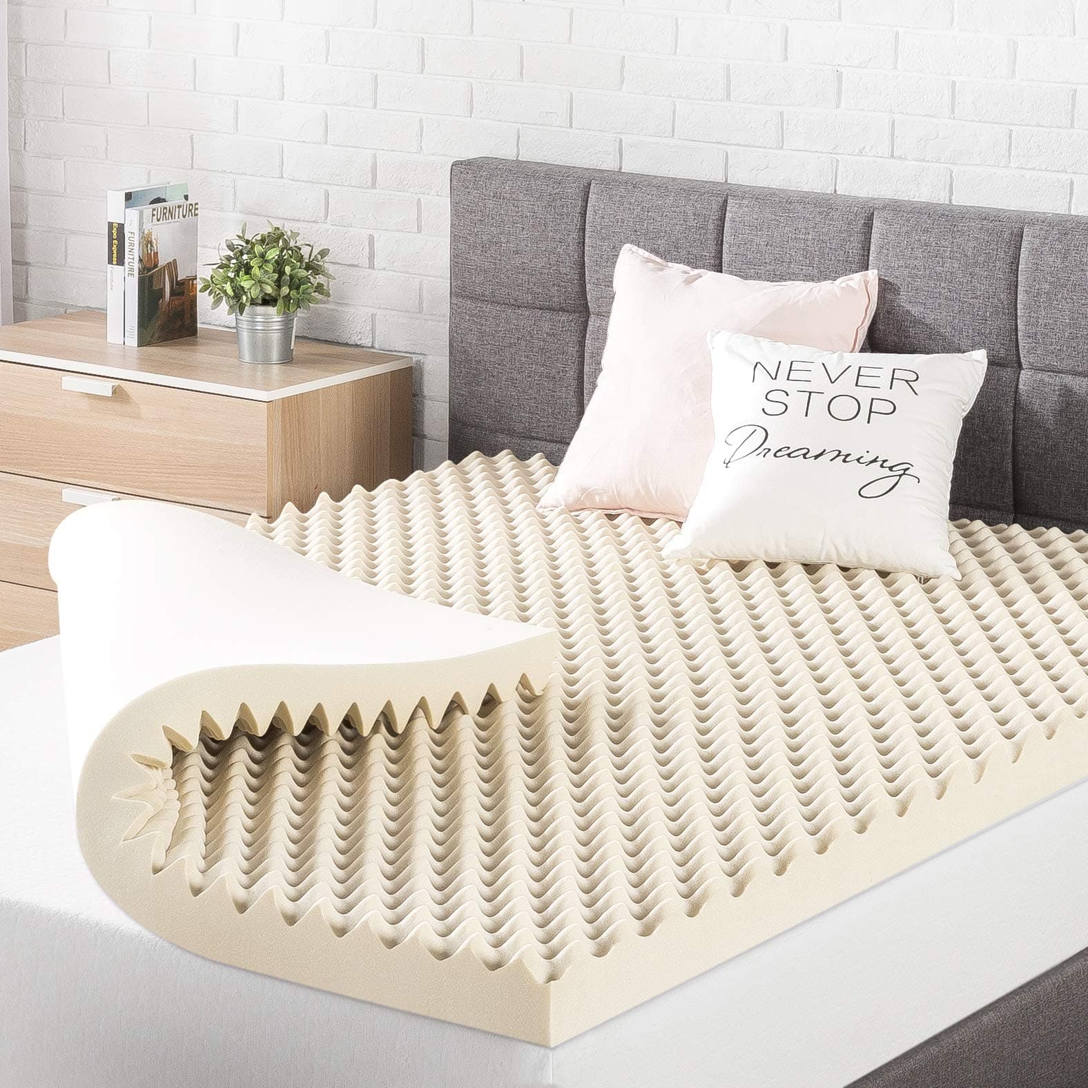 Copper Infused 3 Inch Egg Crate Memory Foam Mattress Topper, King, CertiPUR-US Certified, Best Price Beige