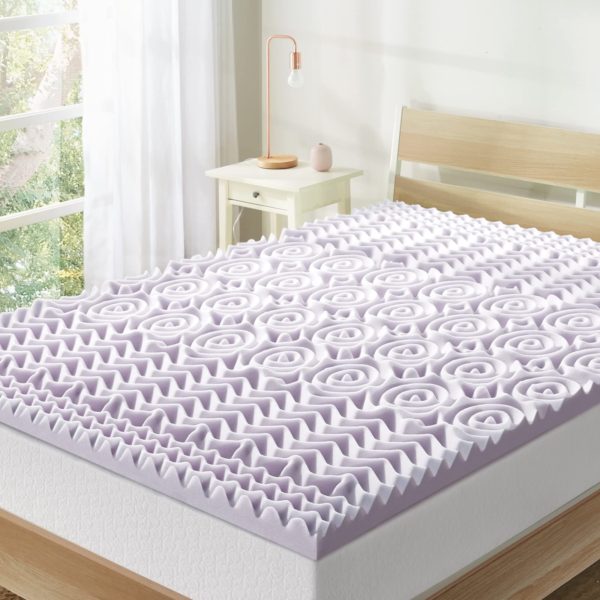 Mellow Queen Mattress Topper, 2 Inch 5-Zone Memory Foam, Lavender Infusion