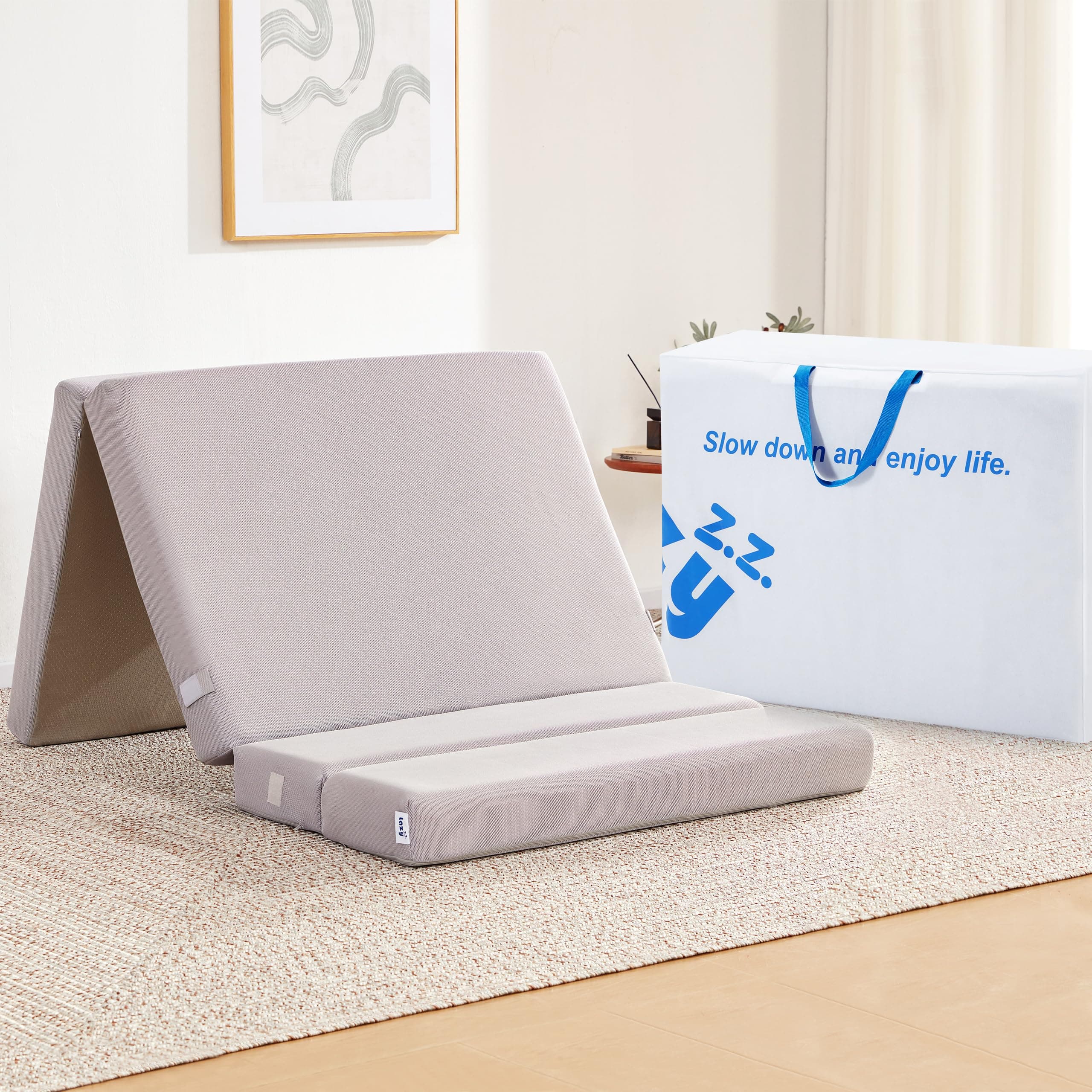 Portable 4-Inch Foldable Mattress with Headrest for Adults, Camping & Guests
