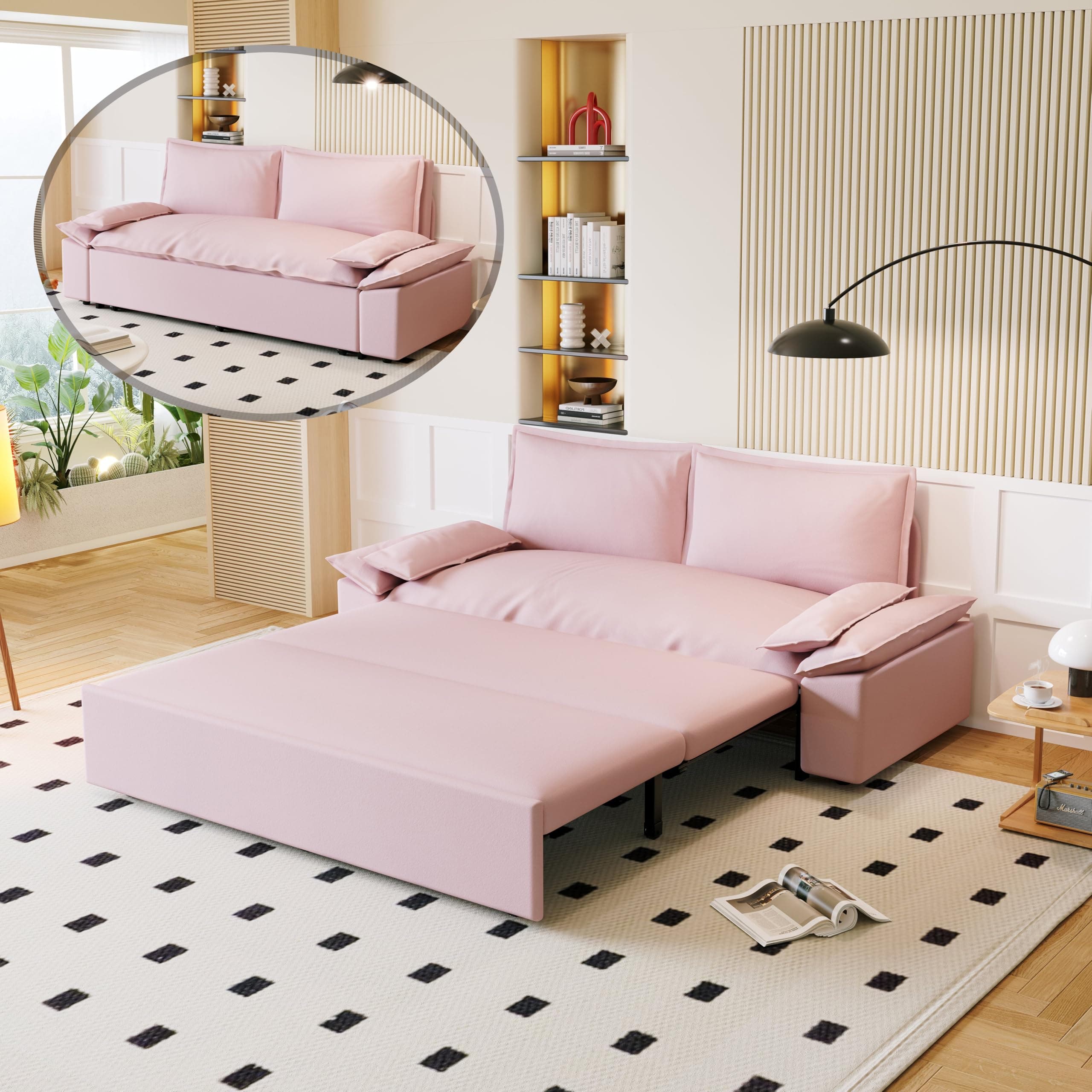 Oversized 3-in-1 Queen Size Velvet Sleeper Sofa Bed Lounge