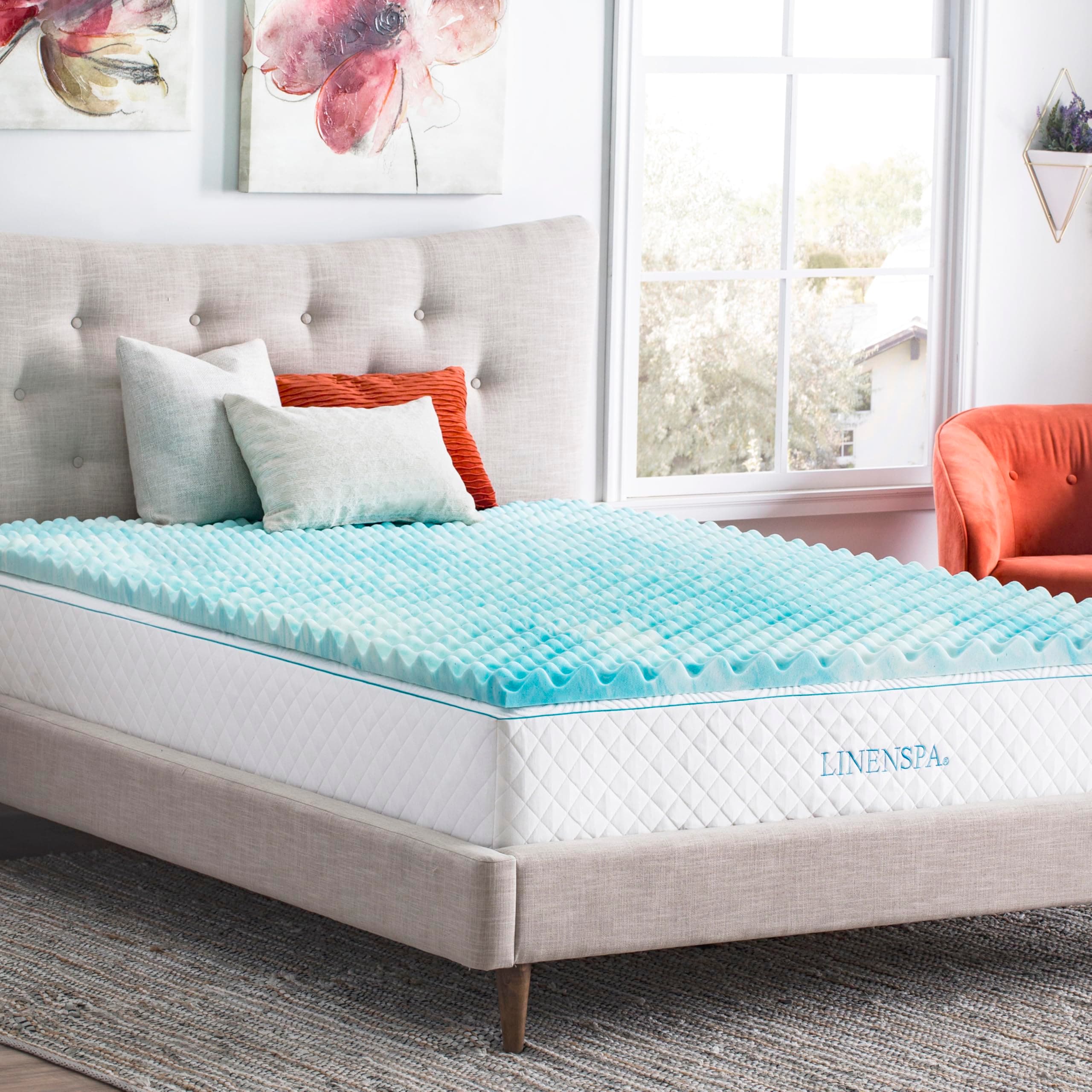 Linenspa 2 Inch Gel Memory Foam Mattress Topper - Promotes Airflow, Pressure Relief - Queen