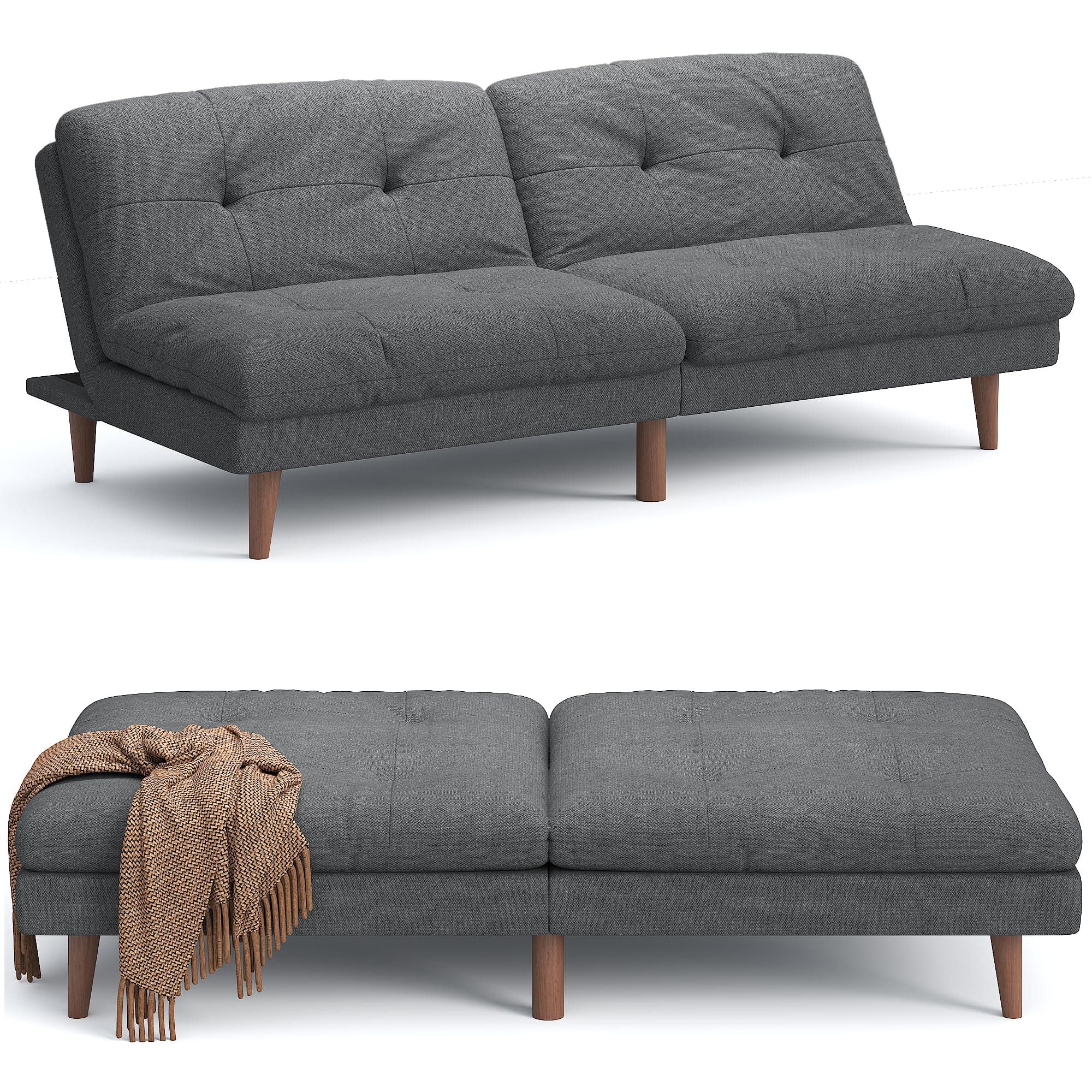 Flamaker Adjustable Futon Sofa Bed in Grey Fabric