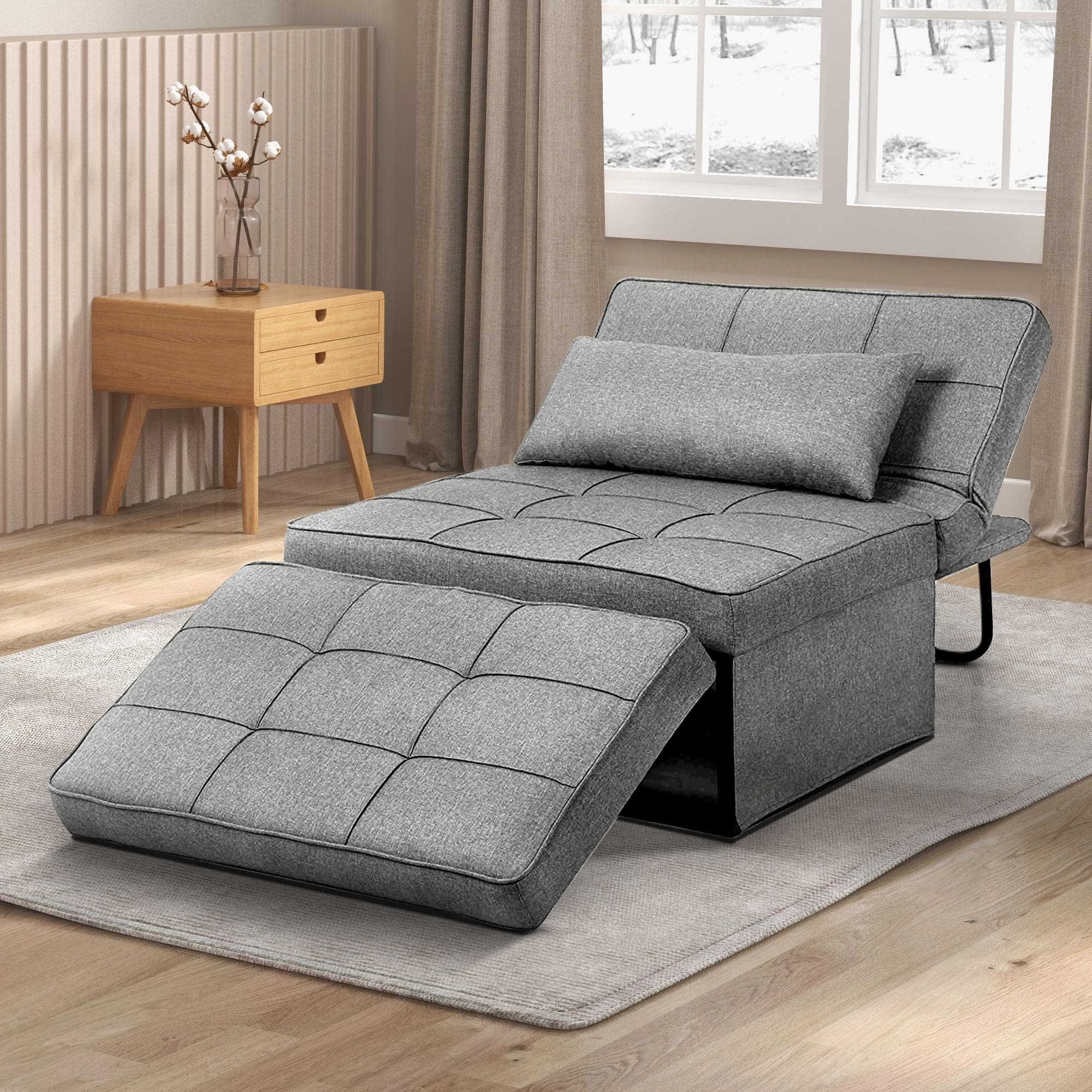 Ainfox 4-in-1 Convertible Sofa Bed with Adjustable Backrest (Light Grey)