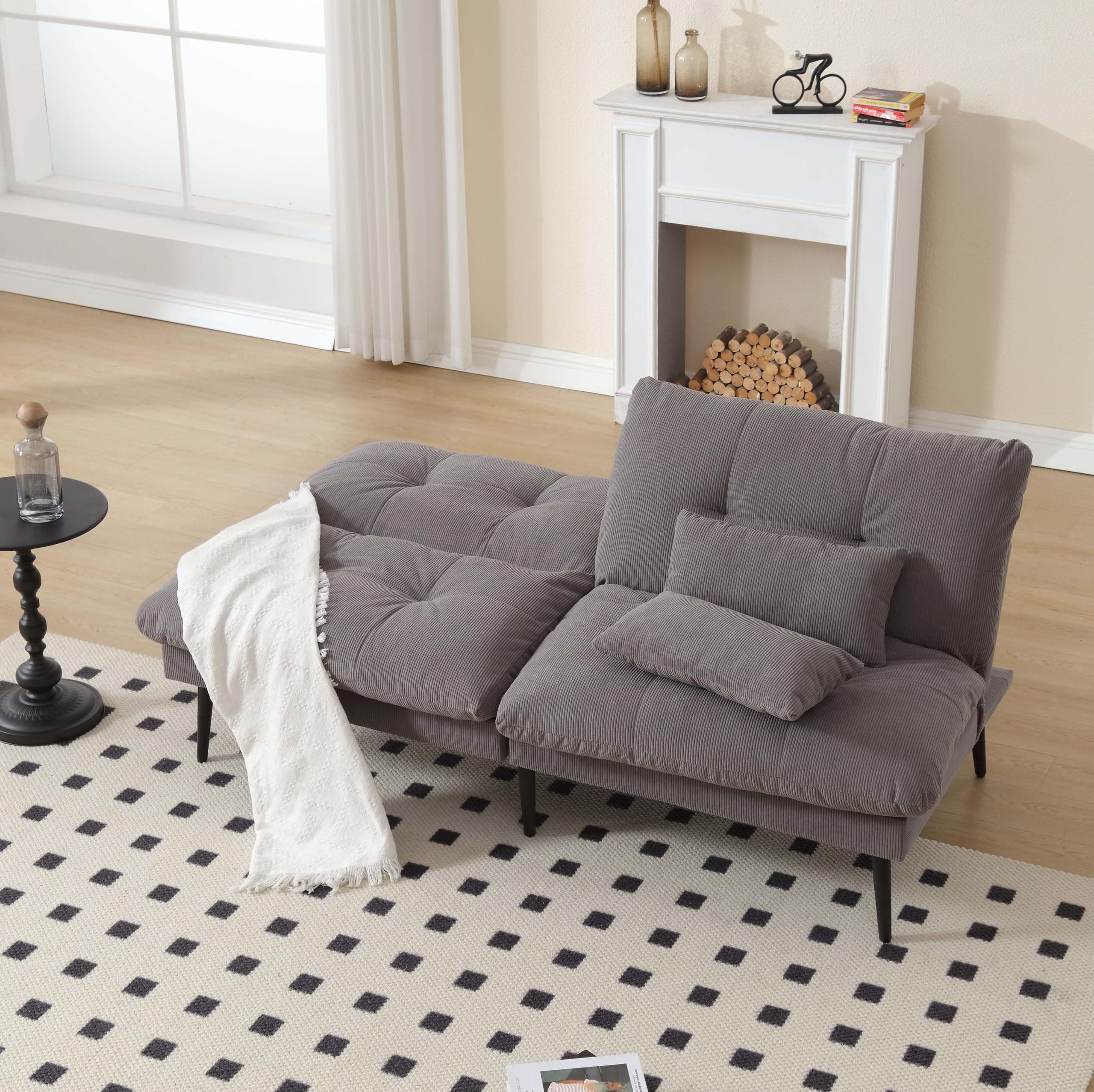 72'' Gray Corduroy Adjustable Backrest Futon Couch for Living Room & Bedroom