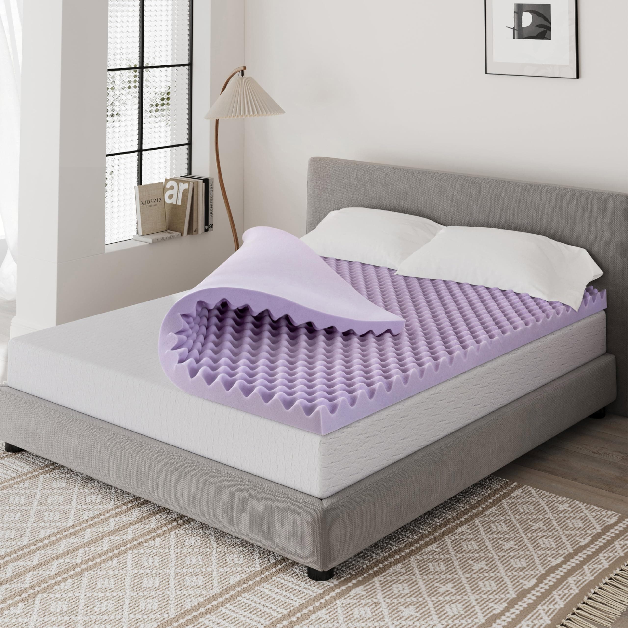 Twin Memory Foam Mattress Topper - Lavender Infused - Cooling - Pressure Relief - 2 Inch